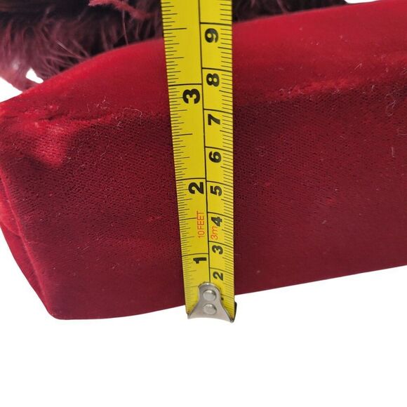 Vtg BeBe Red Maroon Wine Velvet Evening Bag Feather Fringe Formal Shoulder Bag - Picture 7 of 16